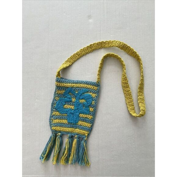 Urban Outfitters Crossbody Shoulder Crochet Bag Purse Yellow Blue NWOT - Picture 1 of 7